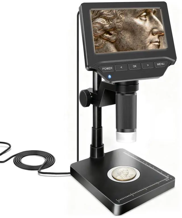 Main image of Digital Microscope,4.3" Digital Coin Microscope with Screen,with 8 Adjustable LED Lights, 1080P PC View Compatible with Windows/MacBook,Base with Adjustable Lighting