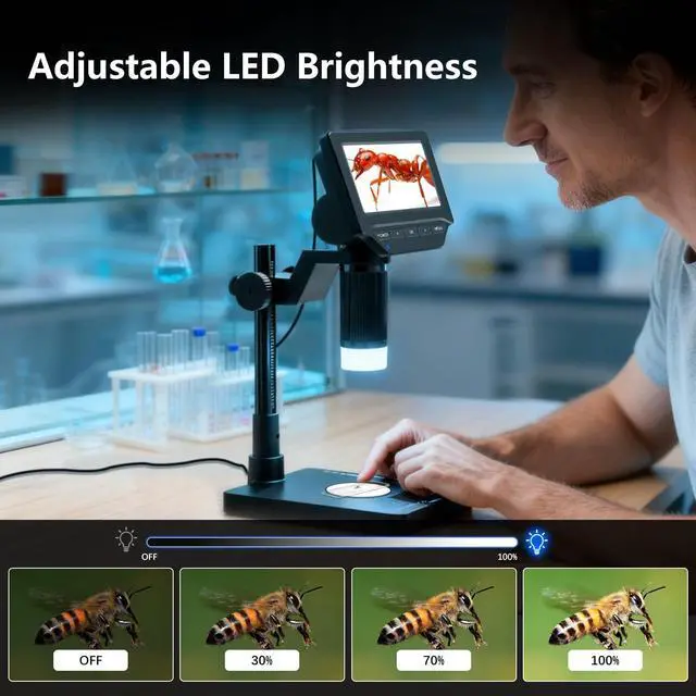 Alt view image 2 of 6 - Digital Microscope,4.3" Digital Coin Microscope with Screen,with 8 Adjustable LED Lights, 1080P PC View Compatible with Windows/MacBook,Base with Adjustable Lighting