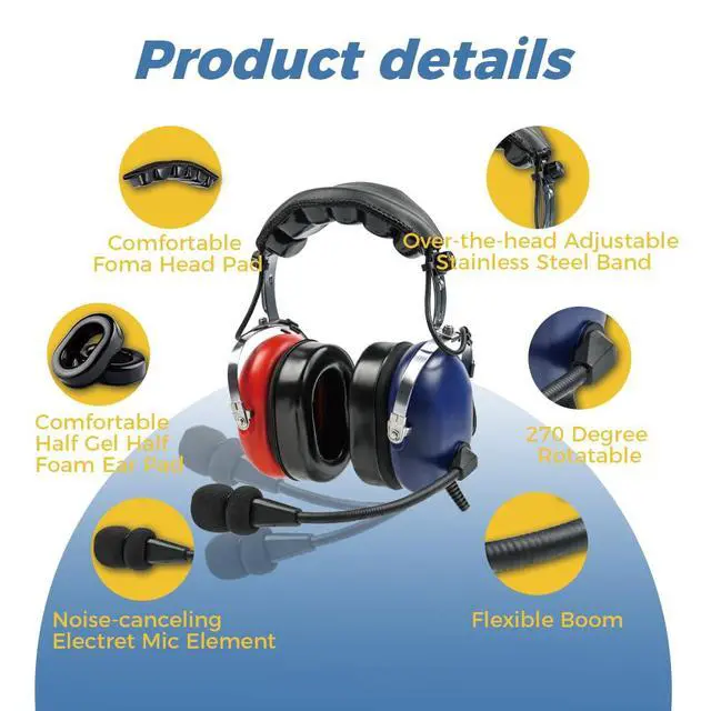 Alt view image 2 of 6 - General Aviation Child Headset with Noise Canceling Mic, Mono/Stereo Switch | 3.5mm Input Jack, Include Headset Bag
