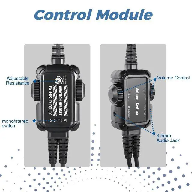 Alt view image 3 of 6 - General Aviation Child Headset with Noise Canceling Mic, Mono/Stereo Switch | 3.5mm Input Jack, Include Headset Bag