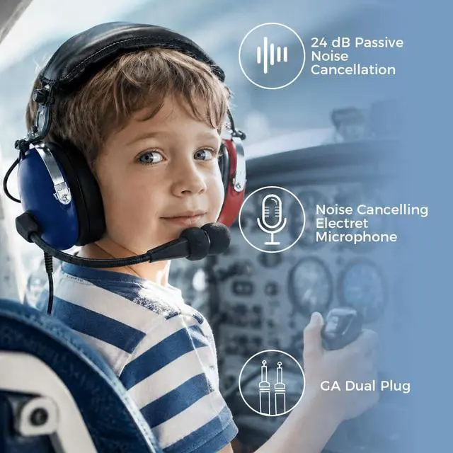Alt view image 4 of 6 - General Aviation Child Headset with Noise Canceling Mic, Mono/Stereo Switch | 3.5mm Input Jack, Include Headset Bag