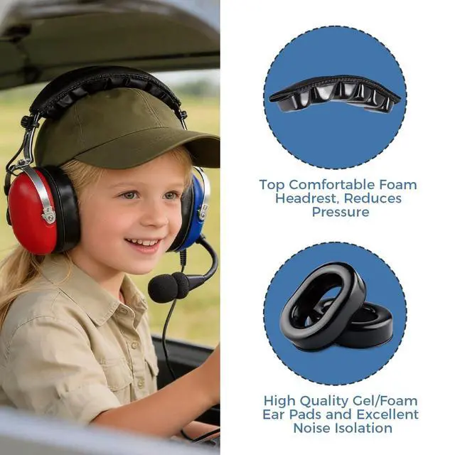 Alt view image 5 of 6 - General Aviation Child Headset with Noise Canceling Mic, Mono/Stereo Switch | 3.5mm Input Jack, Include Headset Bag