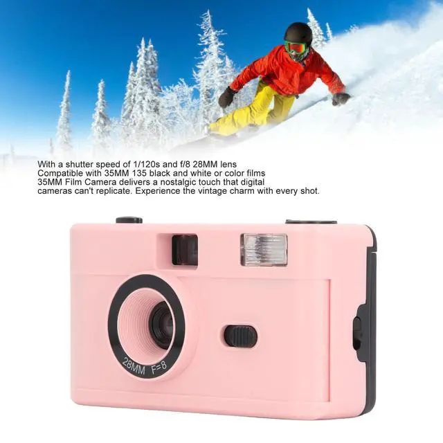 Alt view image 2 of 6 - 35mm Retro Camera, ABS Optical Glass 1.2MInfinity 35mm Film Camera 28MM F/8 Lens Built in Flash Lightweight for Photography (Pink)