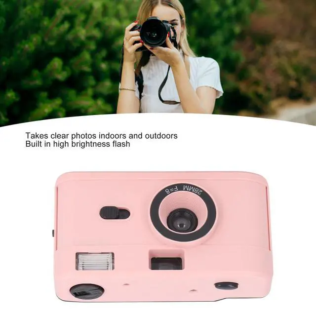 Alt view image 3 of 6 - 35mm Retro Camera, ABS Optical Glass 1.2MInfinity 35mm Film Camera 28MM F/8 Lens Built in Flash Lightweight for Photography (Pink)