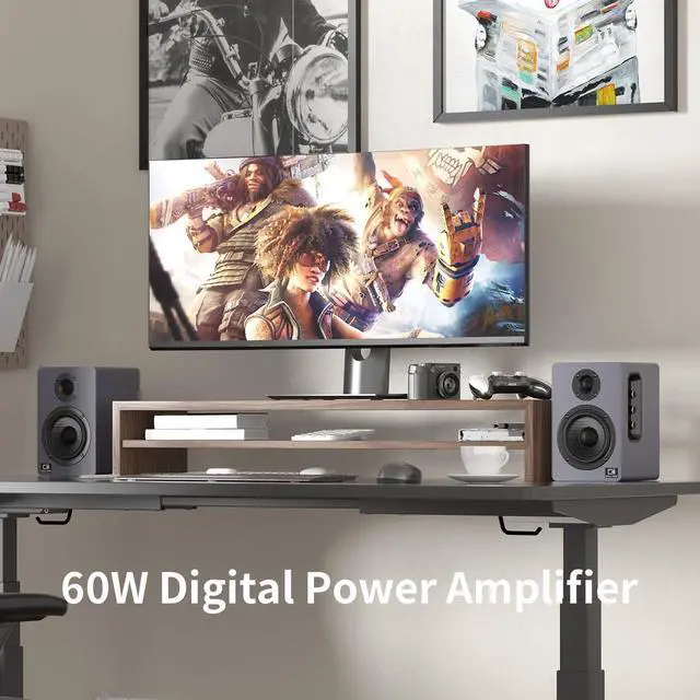Alt view image 2 of 6 - H2 Bookshelf Speakers, 60W Stereo, Record Player/Computers Speakers, DSP, Carbon-Fiber Woofer, Silk Tweeter, Optical/USB-C/AUX, Bluetooth 5.3, Slate Blue