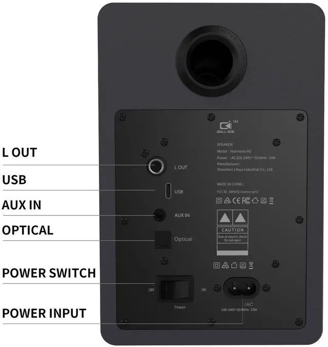 Alt view image 6 of 6 - H2 Bookshelf Speakers, 60W Stereo, Record Player/Computers Speakers, DSP, Carbon-Fiber Woofer, Silk Tweeter, Optical/USB-C/AUX, Bluetooth 5.3, Slate Blue