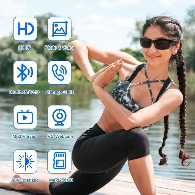 Alt view image 2 of 6 - Camera Glasses HD 1080P Video Glasses Bluetooth Sunglasses Camera UV Protection Polarized Lens Sport Action Cam with Earphones for Travel, Cycling, Driving and Other Outdoor Sports