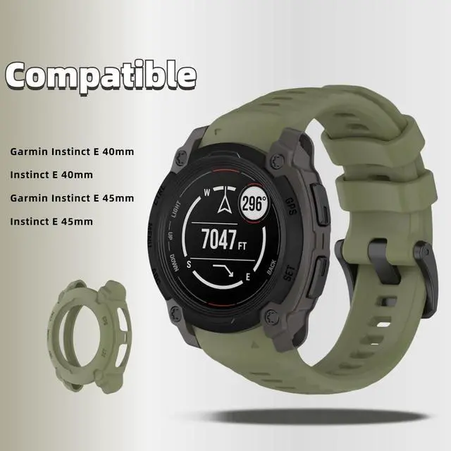 Alt view image 2 of 6 - Silicone Watch Band Compatible for Garmin Instinct E 40mm/45mm - Soft Breathable Waterproof Strap for Men Women, Adjustable Sport Wristband with PC Case Bumper