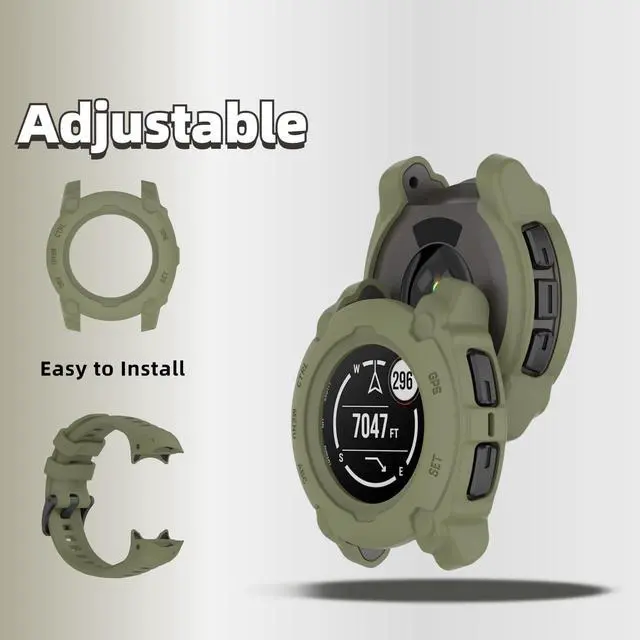 Alt view image 5 of 6 - Silicone Watch Band Compatible for Garmin Instinct E 40mm/45mm - Soft Breathable Waterproof Strap for Men Women, Adjustable Sport Wristband with PC Case Bumper