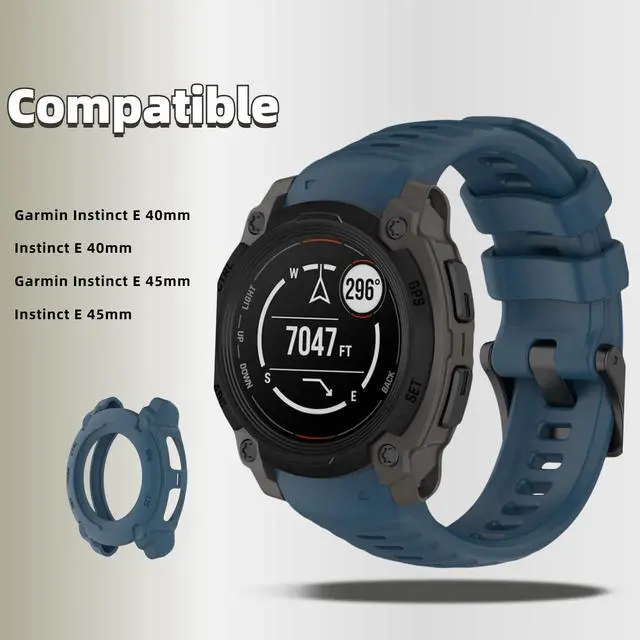 Alt view image 2 of 6 - Silicone Watch Band Compatible for Garmin Instinct E 40mm/45mm - Soft Breathable Waterproof Strap for Men Women, Adjustable Sport Wristband with PC Case Bumper