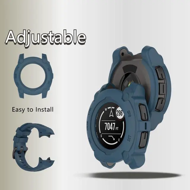 Alt view image 5 of 6 - Silicone Watch Band Compatible for Garmin Instinct E 40mm/45mm - Soft Breathable Waterproof Strap for Men Women, Adjustable Sport Wristband with PC Case Bumper