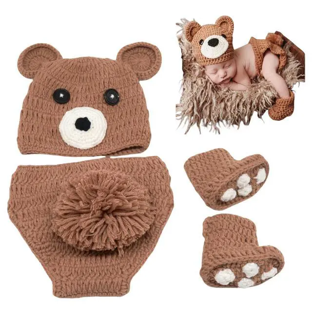 Alt view image 6 of 6 - Newborn Photography Props Animal Outfits | Baby Boy Girl Photo Shoot Outfit, Crochet Knit Infant Picture Prop, Handmade Animals Costume