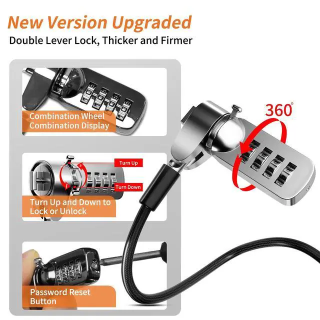 Alt view image 2 of 6 - Computer Lock Laptop Lock with Slot Plate 6.23 ft Anti Theft Lock | Combination Security Locking Cable, Digital Password Protection, Lock Cable for Laptop, Computer Lock,Tablet Lock,Phone Lock