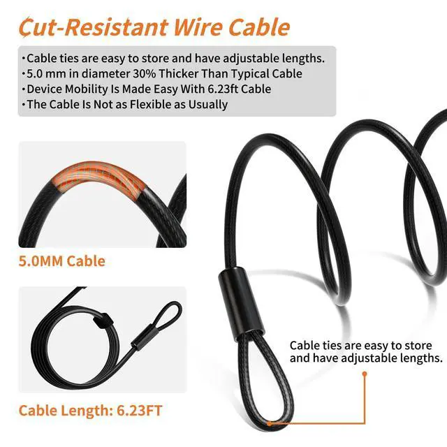 Alt view image 3 of 6 - Computer Lock Laptop Lock with Slot Plate 6.23 ft Anti Theft Lock | Combination Security Locking Cable, Digital Password Protection, Lock Cable for Laptop, Computer Lock,Tablet Lock,Phone Lock