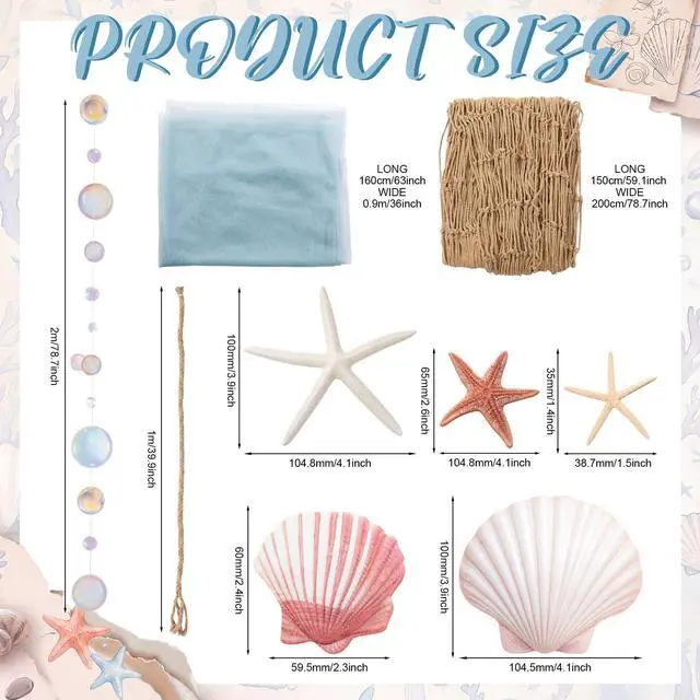 Alt view image 2 of 5 - 25 Pcs Fish Net Seashell Beach Party Decorations Include Rainbow Bubble Photo Props Nature Fish Net, Netting Decoration Colorful Seashells, Natural Starfish Beach Party, Wedding, Photography