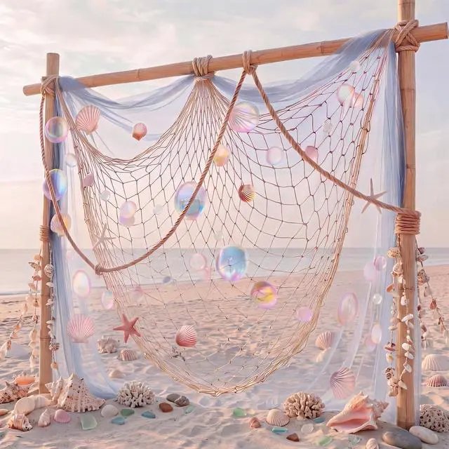 Alt view image 3 of 5 - 25 Pcs Fish Net Seashell Beach Party Decorations Include Rainbow Bubble Photo Props Nature Fish Net, Netting Decoration Colorful Seashells, Natural Starfish Beach Party, Wedding, Photography