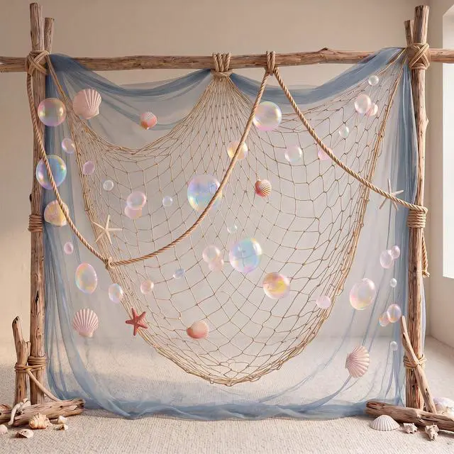 Alt view image 4 of 5 - 25 Pcs Fish Net Seashell Beach Party Decorations Include Rainbow Bubble Photo Props Nature Fish Net, Netting Decoration Colorful Seashells, Natural Starfish Beach Party, Wedding, Photography