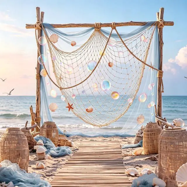 Alt view image 5 of 5 - 25 Pcs Fish Net Seashell Beach Party Decorations Include Rainbow Bubble Photo Props Nature Fish Net, Netting Decoration Colorful Seashells, Natural Starfish Beach Party, Wedding, Photography