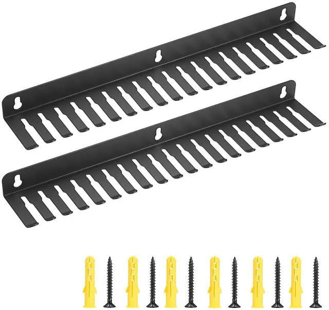 Main image of Wall Mountable Cable Hanger and Organizer 2 Pcs Steel Cable Rack with 19 Cable Slots Width from 5-9mm,Sturdy Cable Holder Wall Mount Black Cord Rack Organizer for Office Studio Bench Workshop