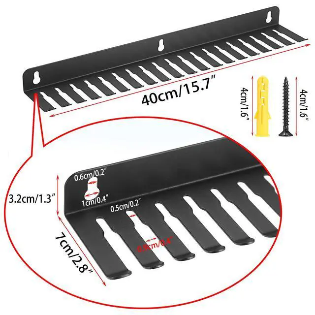 Alt view image 3 of 6 - Wall Mountable Cable Hanger and Organizer 2 Pcs Steel Cable Rack with 19 Cable Slots Width from 5-9mm,Sturdy Cable Holder Wall Mount Black Cord Rack Organizer for Office Studio Bench Workshop