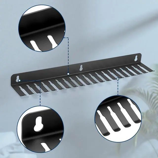 Alt view image 4 of 6 - Wall Mountable Cable Hanger and Organizer 2 Pcs Steel Cable Rack with 19 Cable Slots Width from 5-9mm,Sturdy Cable Holder Wall Mount Black Cord Rack Organizer for Office Studio Bench Workshop