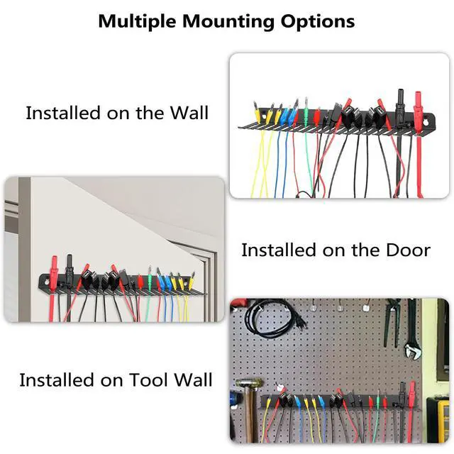Alt view image 5 of 6 - Wall Mountable Cable Hanger and Organizer 2 Pcs Steel Cable Rack with 19 Cable Slots Width from 5-9mm,Sturdy Cable Holder Wall Mount Black Cord Rack Organizer for Office Studio Bench Workshop