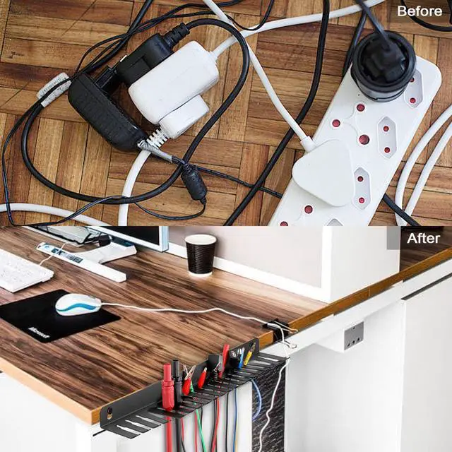 Alt view image 6 of 6 - Wall Mountable Cable Hanger and Organizer 2 Pcs Steel Cable Rack with 19 Cable Slots Width from 5-9mm,Sturdy Cable Holder Wall Mount Black Cord Rack Organizer for Office Studio Bench Workshop