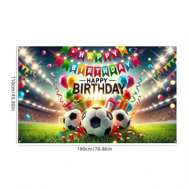 Alt view image 5 of 5 - Soccer Stadium Birthday Banner 71x43 Inch Polyester Party | Happy Birthday Backdrop, Soccer Stadium Theme, Polyester Material, Ideal for Sports Fields, Backyards, Fences & Living Rooms