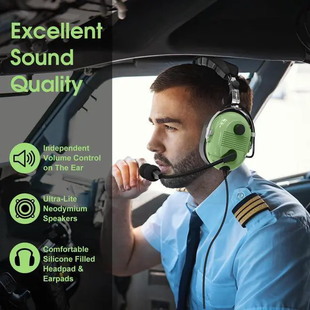 Alt view image 5 of 6 - Dual GA Plug Noise Cancelling Pilot Headsets with Boom Mic Aircraft Headphone General Aviation Headset,NRR 24dB Anti-Noise Microphone,Twin Plug Flight School Headphones (Light Green) (A)