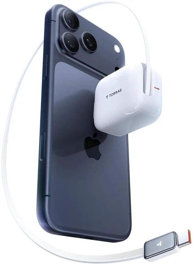 Main image of FlexLine 40W USB C Charger, Dual-Port GaN Retractable Charger | iPhone 17/16/15, Galaxy, Pixel, iPad compatible, built-in braided cable, dual-device fast charging, travel and desk use