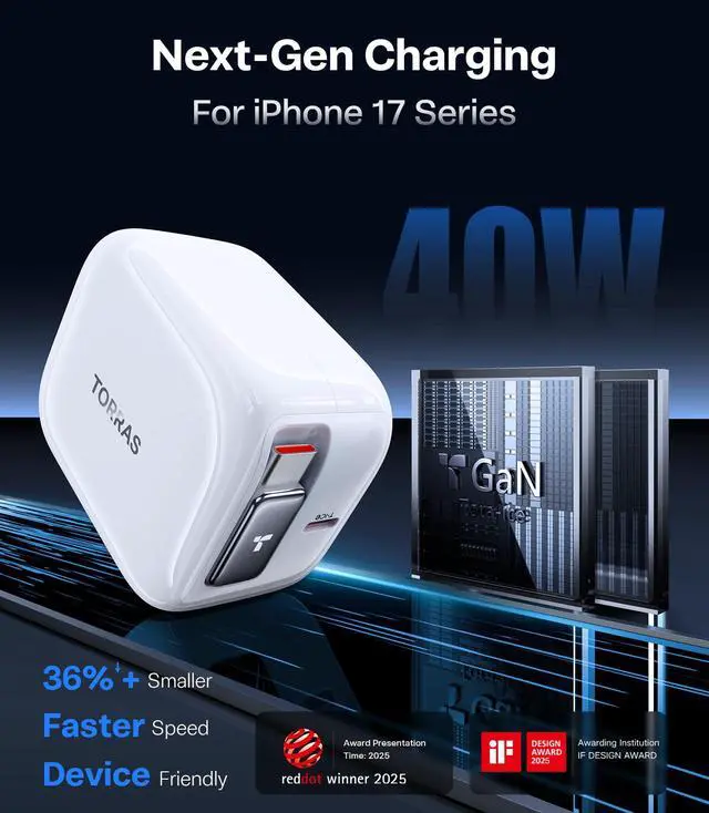 Alt view image 2 of 6 - FlexLine 40W USB C Charger, Dual-Port GaN Retractable Charger | iPhone 17/16/15, Galaxy, Pixel, iPad compatible, built-in braided cable, dual-device fast charging, travel and desk use
