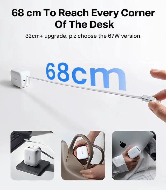 Alt view image 4 of 6 - FlexLine 40W USB C Charger, Dual-Port GaN Retractable Charger | iPhone 17/16/15, Galaxy, Pixel, iPad compatible, built-in braided cable, dual-device fast charging, travel and desk use