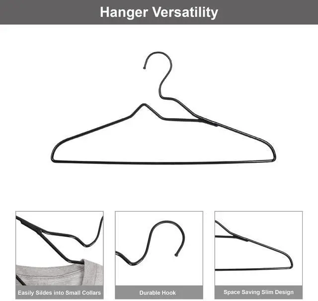 Alt view image 2 of 6 - NonSlip Clothes Hangers with Chrome Hooks, Slim SpaceSaving Adult Garment Hangers, 10Pack, Black