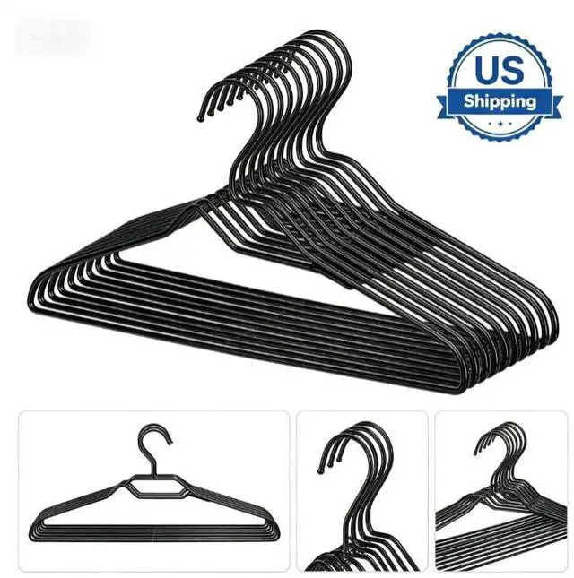 Main image of NonSlip Clothes Hangers with Chrome Hooks, Slim SpaceSaving Adult Garment Hangers, 10Pack, Black