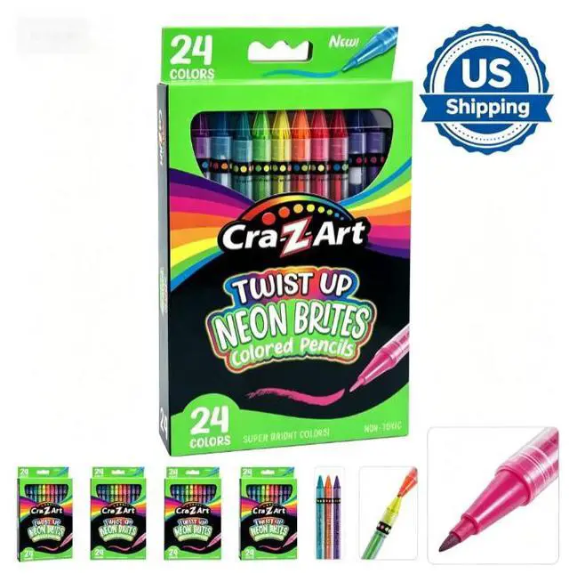 Main image of 24Count Neon TwistUp Colored Pencils, NoSharpen Retractable Drawing Pencils for Beginner to Adult