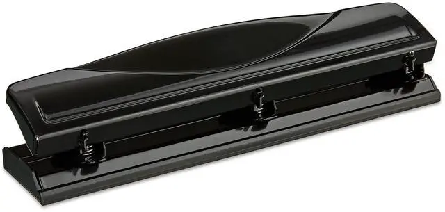 Alt view image 3 of 5 - 3Hole Paper Punch, 12Sheet Punching Capacity, Metal Office Hole Puncher with Removable Chip Tray, Black