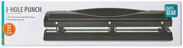 Alt view image 4 of 5 - 3Hole Paper Punch, 12Sheet Punching Capacity, Metal Office Hole Puncher with Removable Chip Tray, Black
