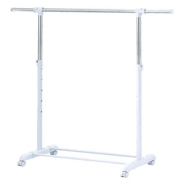 Alt view image 4 of 4 - Adjustable Rolling Metal Garment Rack, Chrome & White, Wheeled Freestanding Clothes Hanger with Bottom Storage Bar