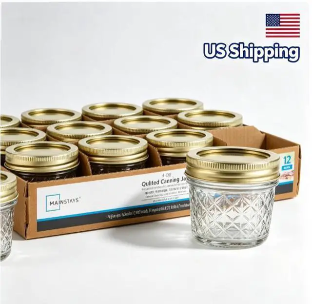 Main image of Mini Quilted Glass Mason Jars 4oz, 12Pack with Airtight TwoPiece Lids for Canning & Gifting