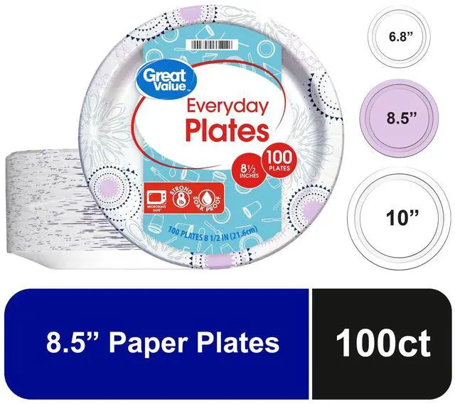Main image of 8.5 Inch Round Disposable Paper Plates, 100Pack, SoakProof & MicrowaveSafe
