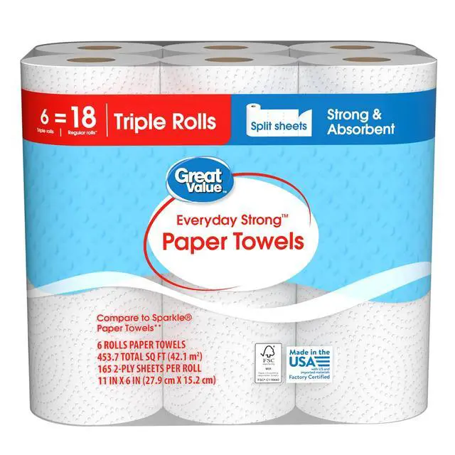 Alt view image 4 of 5 - Everyday Strong 2Ply Paper Towels, 6 Triple Rolls, Split PickASize Sheets, 990 Total Sheets