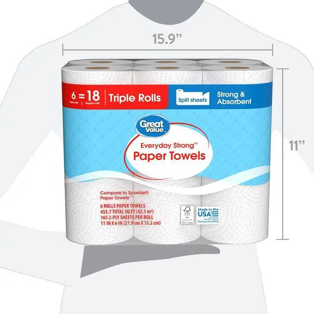 Alt view image 5 of 5 - Everyday Strong 2Ply Paper Towels, 6 Triple Rolls, Split PickASize Sheets, 990 Total Sheets