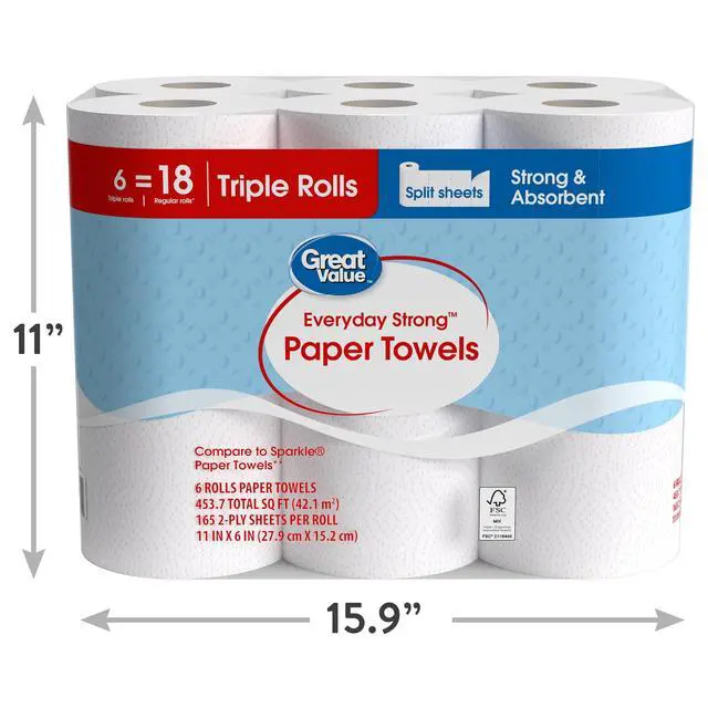 Alt view image 3 of 5 - Everyday Strong 2Ply Paper Towels, 6 Triple Rolls, Split PickASize Sheets, 990 Total Sheets