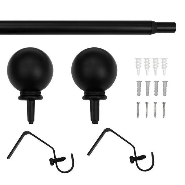 Alt view image 2 of 5 - 1/2inch Black BallFinial Adjustable Single Curtain Rod, 2848 Inch WallMount Window Rod