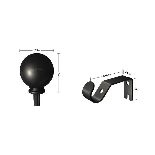 Alt view image 5 of 5 - 1/2inch Black BallFinial Adjustable Single Curtain Rod, 2848 Inch WallMount Window Rod