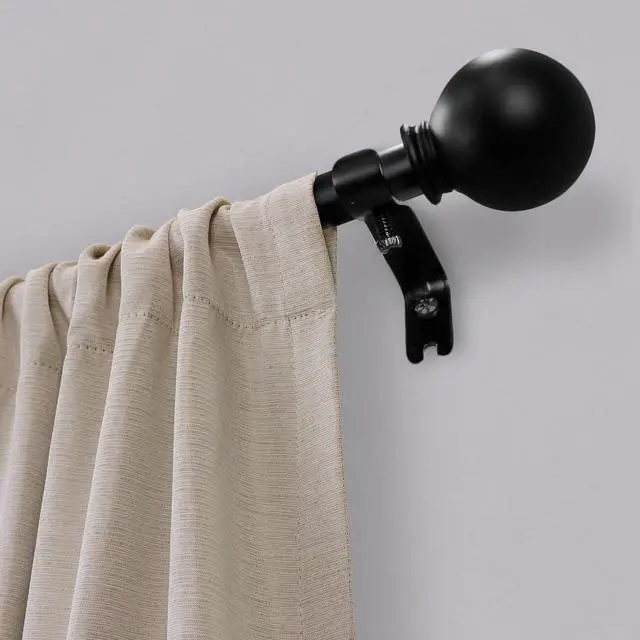 Main image of 1/2inch Black BallFinial Adjustable Single Curtain Rod, 2848 Inch WallMount Window Rod