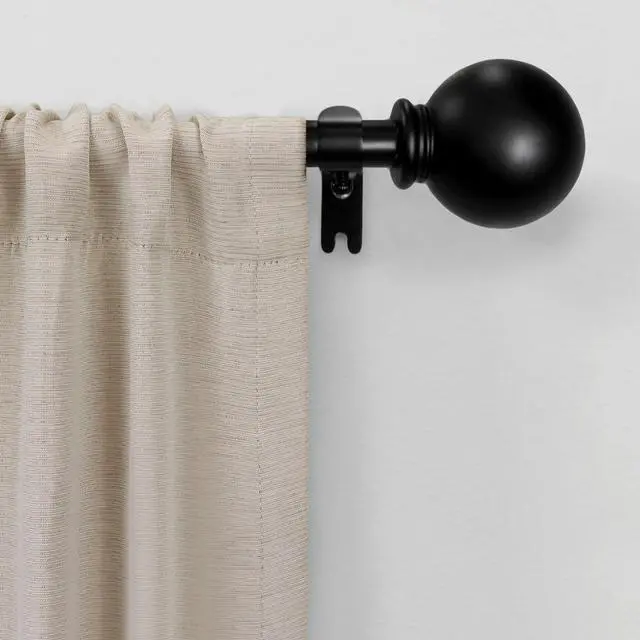 Alt view image 3 of 5 - 1/2inch Black BallFinial Adjustable Single Curtain Rod, 2848 Inch WallMount Window Rod