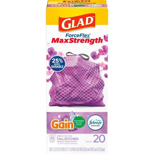 Alt view image 5 of 5 - 13Gallon Purple Drawstring Kitchen Trash Bags, Gain Moonlight Breeze Scent, MaxStrength, 20 Count