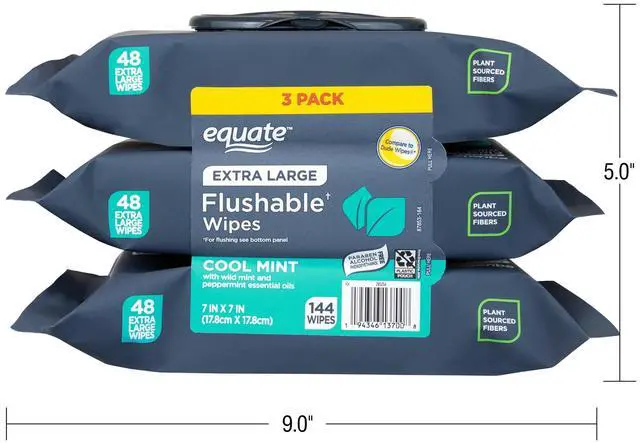 Alt view image 3 of 5 - ExtraLarge Flushable Cleansing Wet Wipes, Cool Mint Scent, PlantBased Fibers, 144Count (3 Pack)