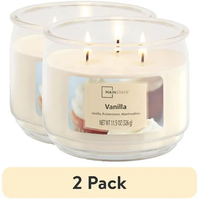 Main image of (2 Pack) 3Wick Glass Jar Scented Candle, Warm Vanilla Fragrance, 11.5 oz, Up to 70 Hours Burn Time